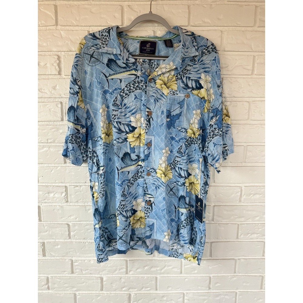 NWT Caribbean Joe Island Supply Co‎ Blue Grotto Tropical Hawaiian Shirt Mens M
